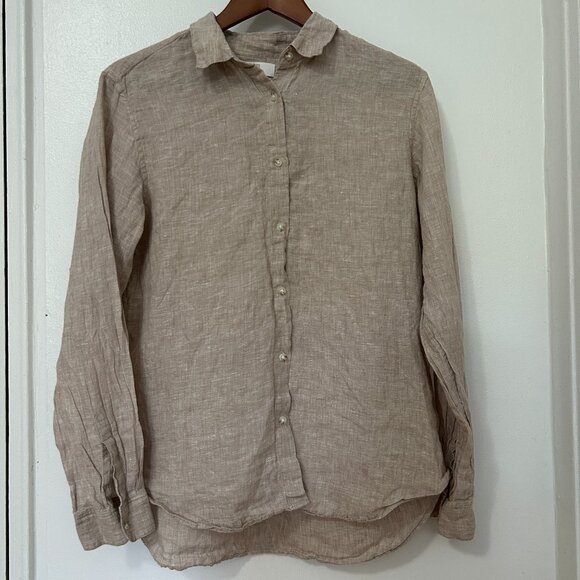 Uniqlo Button Up Long Sleeves 100% Linen Shirt Womens size M Natural Minimalist - Picture 1 of 15